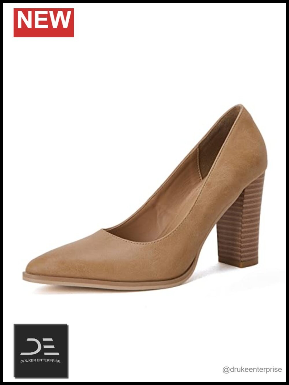 Women's Pointed Toe Chunky Block Heel Pumps Faux Leather Slip On Dress Wedding